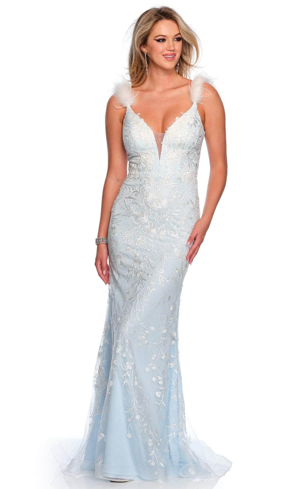 Image of Dave & Johnny 11459 - Embroidered Feather Detailed Prom Gown
