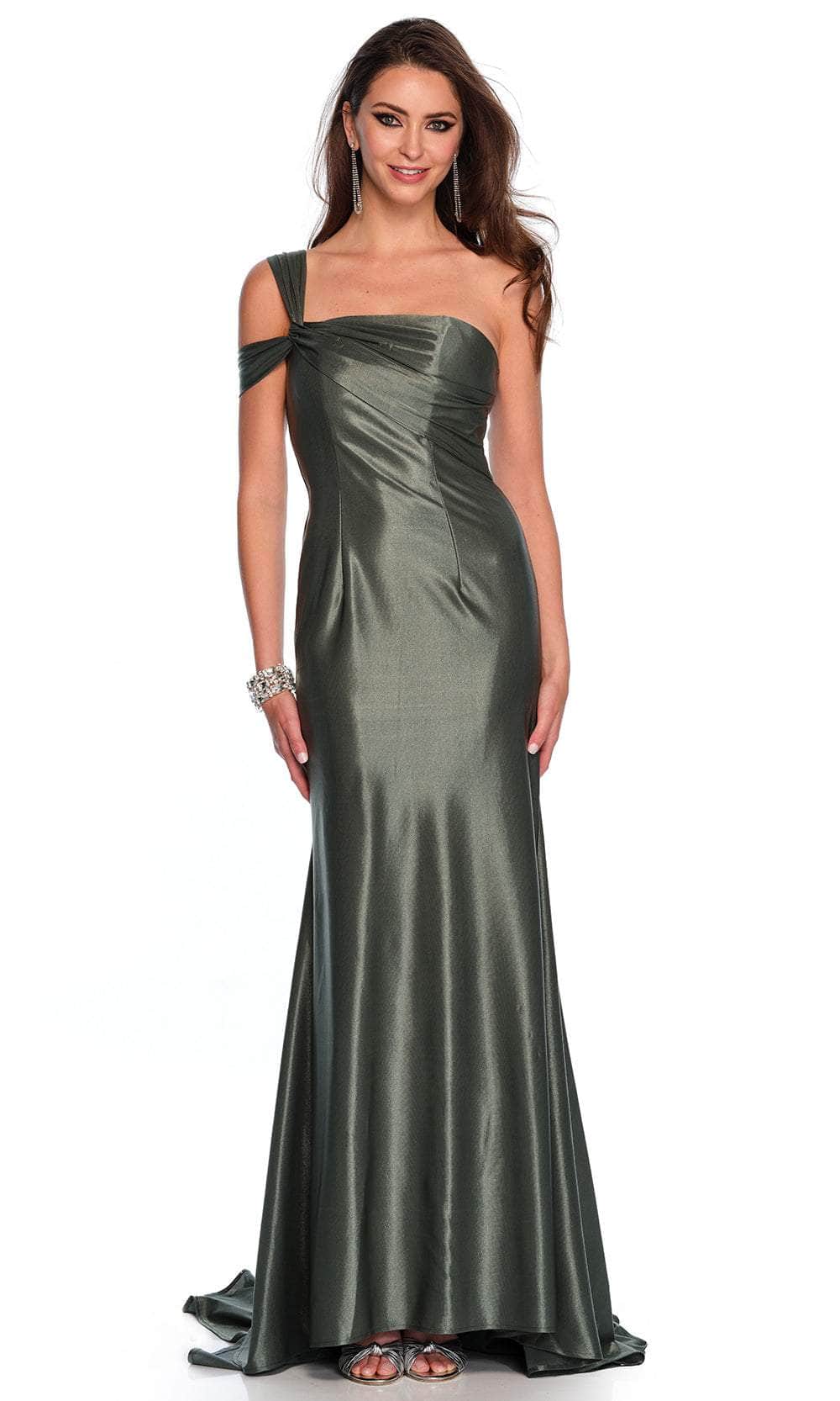 Image of Dave & Johnny 11486 - Ruched One Sided Cold Shoulder Prom Gown