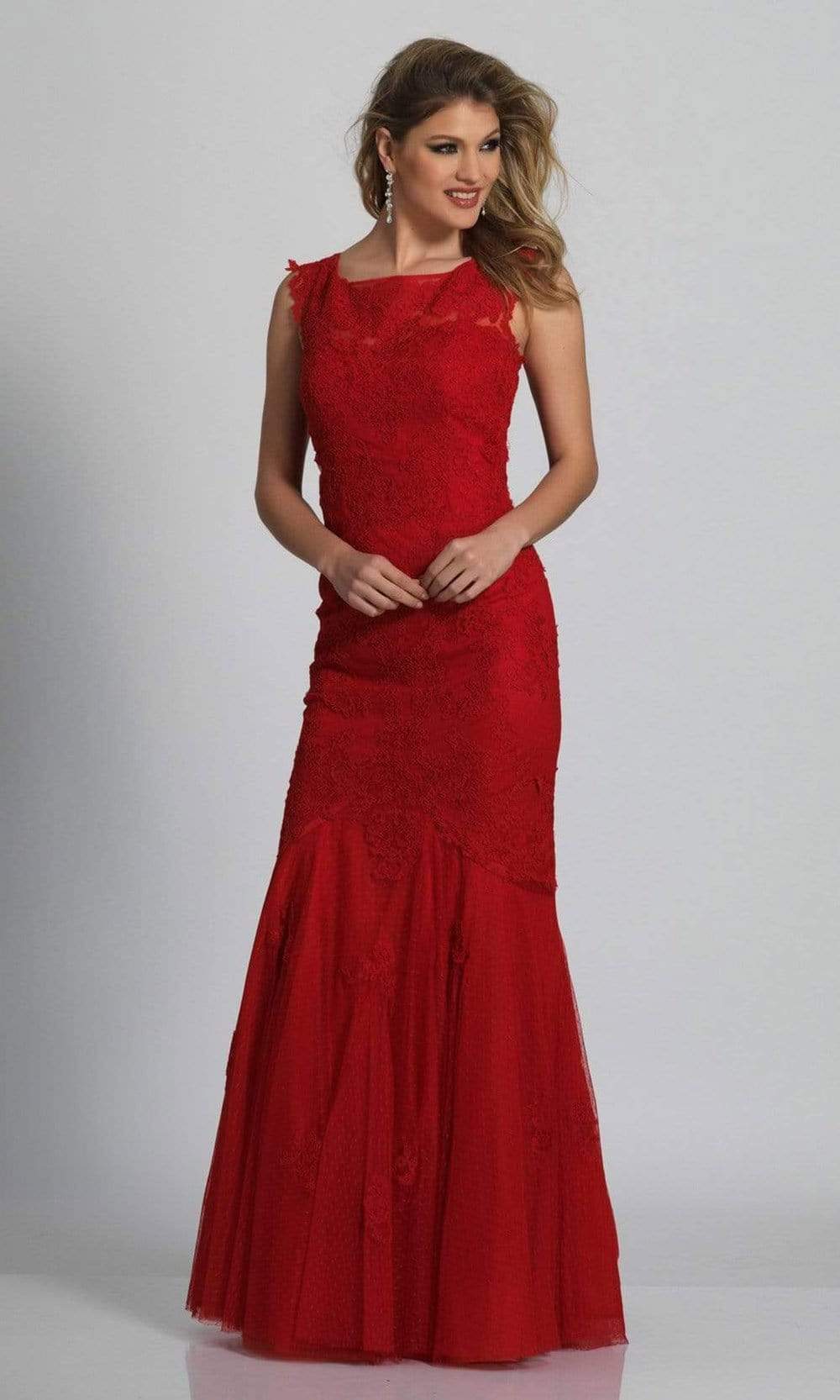 Image of Dave & Johnny - 1937 Lace Applique Tulle Trumpet Gown