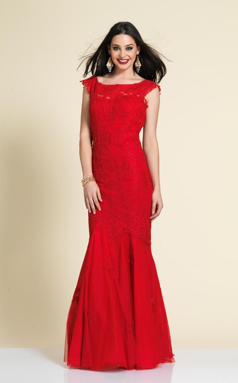 Image of Dave & Johnny - 1937W Cap Sleeve Ornate Lace Trumpet Gown