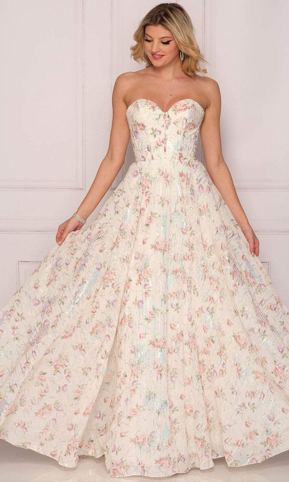 Image of Dave & Johnny A10391 - Strapless Floral Printed Prom Dress