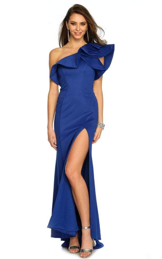 Image of Dave & Johnny A8568 - Asymmetrical Neck Evening Gown With Slit