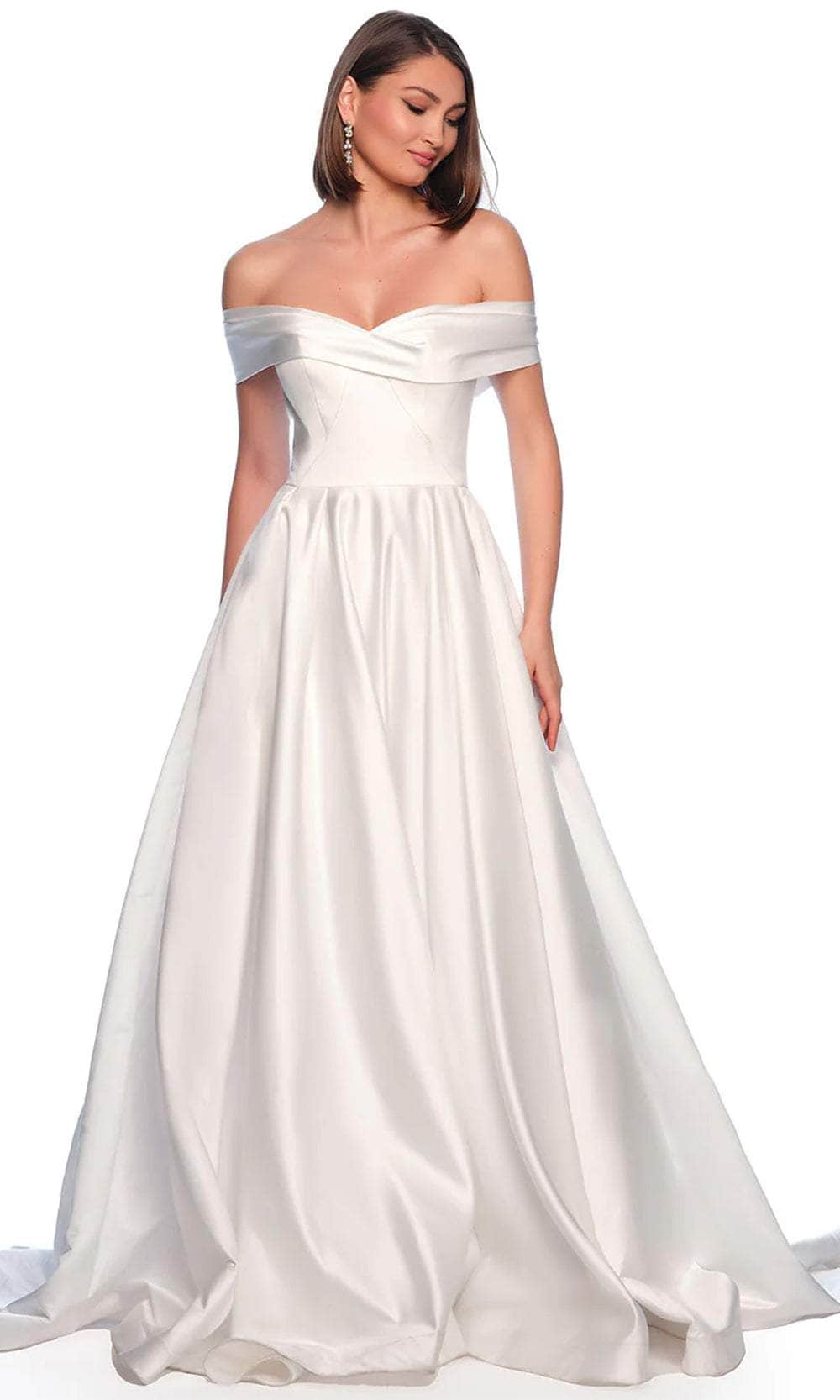 Image of Dave & Johnny Bridal 11334 - Off Shoulder Satin Bridal Gown