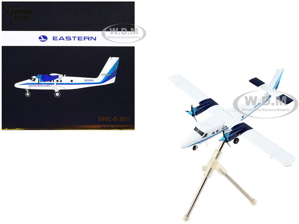 Image of De Havilland DHC-6-200 Commercial Aircraft "Eastern Air Lines - Metro Express" White with Blue Stripes "Gemini 200" Series 1/200 Diecast Model Airpla
