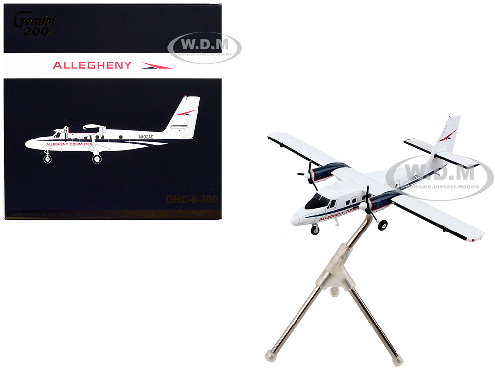Image of De Havilland DHC-6-300 Commercial Aircraft "Allegheny Airlines" White with Blue Stripes "Gemini 200" Series 1/200 Diecast Model Airplane by GeminiJet