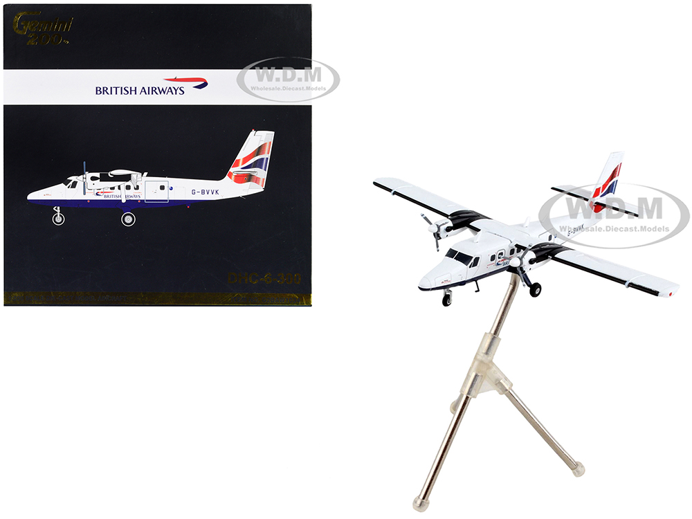 Image of De Havilland DHC-6-300 Commercial Aircraft "British Airways" White with Striped Tail "Gemini 200" Series 1/200 Diecast Model Airplane by GeminiJets