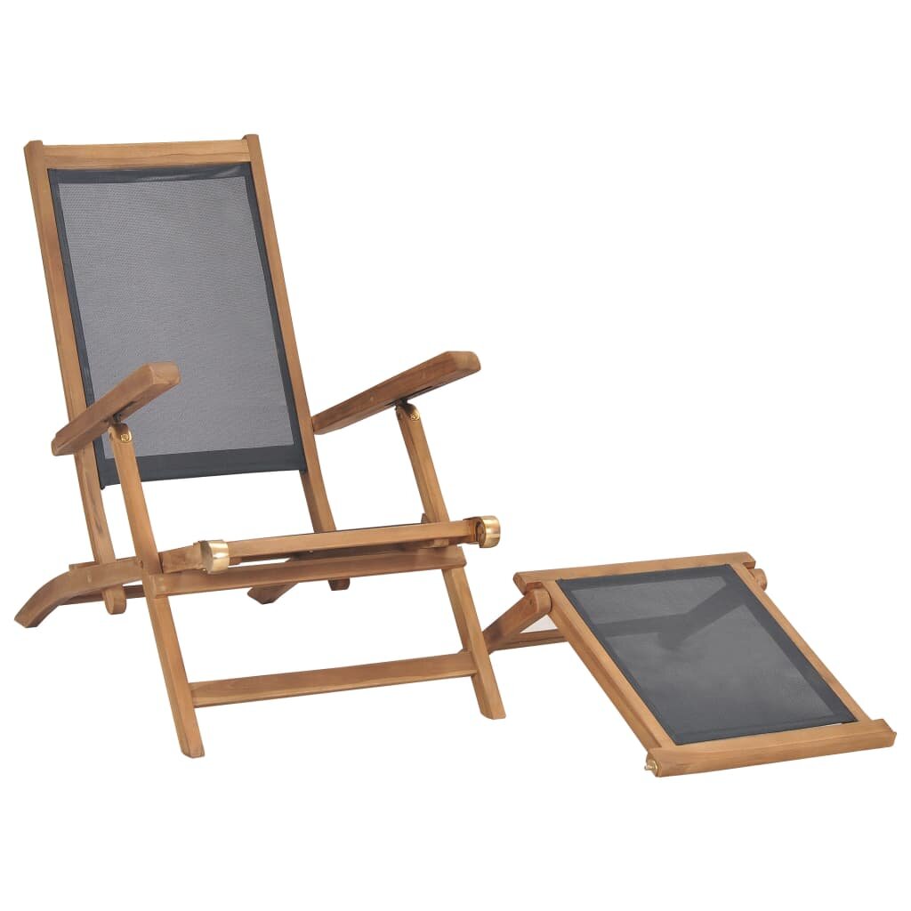 Image of Deck Chair with Footrest Solid Teak Wood Black