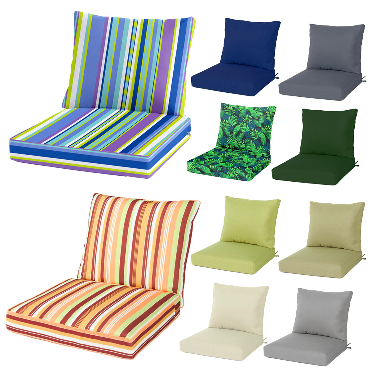 Image of Deep Seat Cushion Set With Ties Outdoor Garden Patio High Rebound Foam Patio