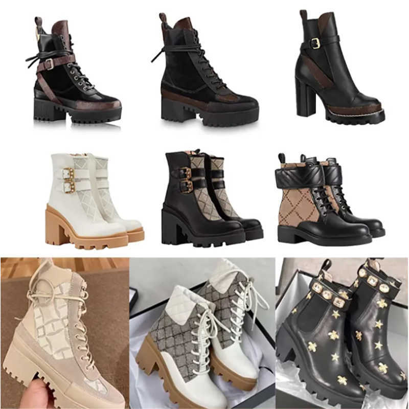 Image of Designer Martin Desert Boot High Heels Ankle Boots Women Leather Boots Vintage Print Jacquard Textile Classic Platform Flat Boot Fahsion Out