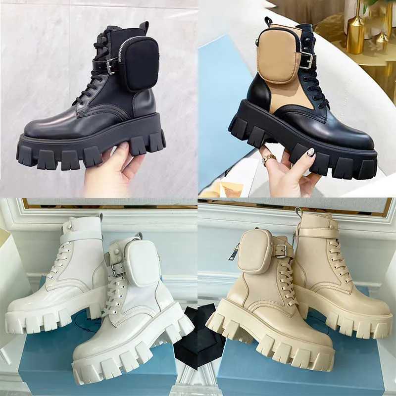 Image of Designer Platform Women Boots Luxury Boot Ladies Rois Fashion Girls Leather Nylon Strap Material Detachable Small Wallet Lady Outdoor Casual