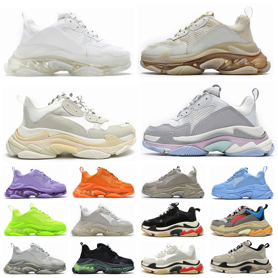 Image of Designer Triple S Sneakers Mens Women Casual Shoes Clear Sole Platform Sneaker White Black Grey Red Pink Blue Royal Neon Green Outdoor Old D