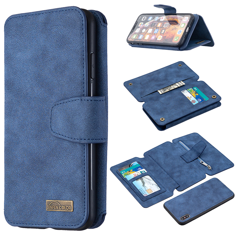 Image of Detachable Folio Case for Samsung A10 A20 A30 A40 A50 A70 A30S A50S S20 Ultra iPhone 12 Mini 11 Pro Max XR Multiple Card Slots Matte Leather