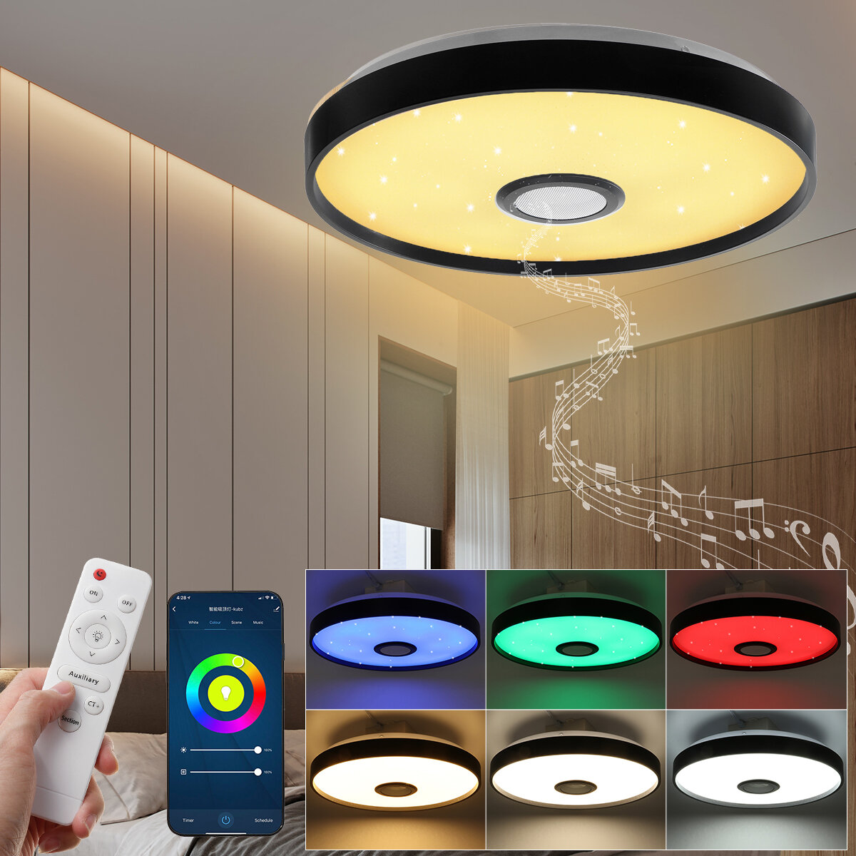 Image of Dimmable 36W RGB LED Ceiling Light Lamp bluetooth WIFI Alexa / Google Home + Remote