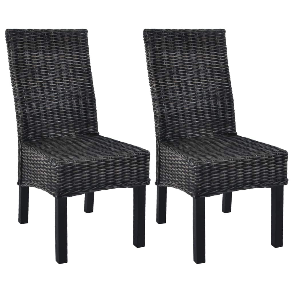 Image of Dining Chairs 2 pcs Black Kubu Rattan and Mango Wood