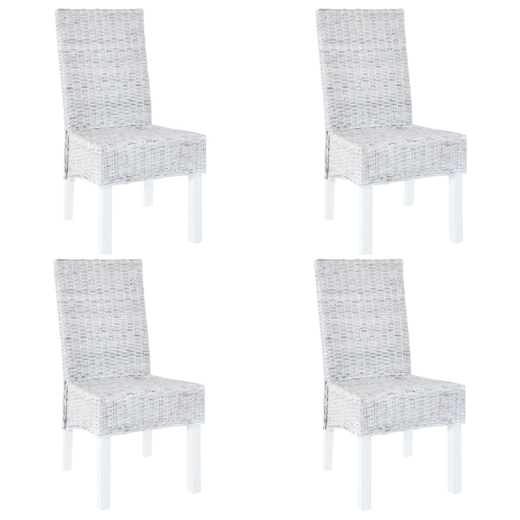 Image of Dining Chairs 4 pcs Grey Kubu Rattan and Mango Wood(2x246654)