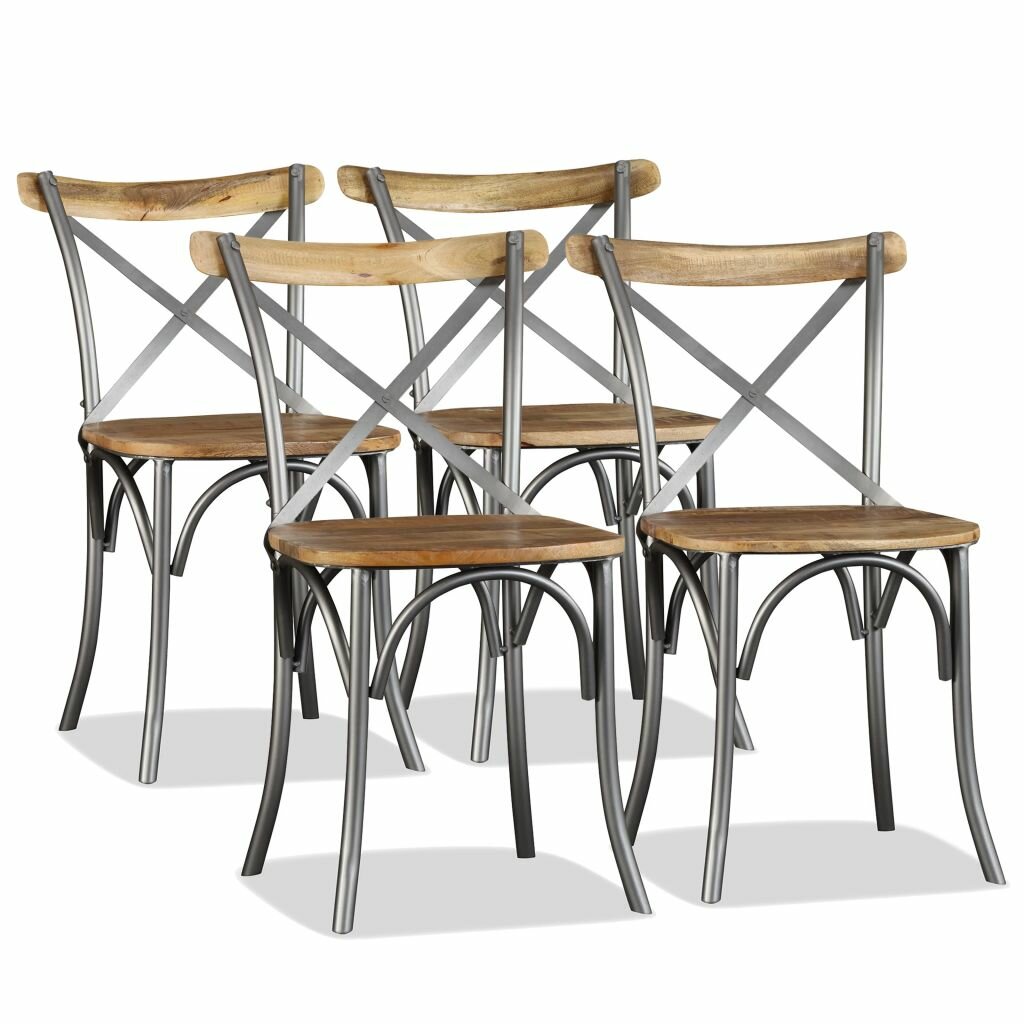 Image of Dining Chairs 4 pcs Solid Mango Wood and Steel Cross Back