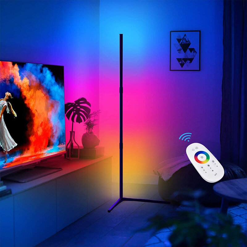 Image of Disc/Right-angle Base Corner Floor Lamp with RGB Colorful Lighting Effect Remote Control Designed Three-stage