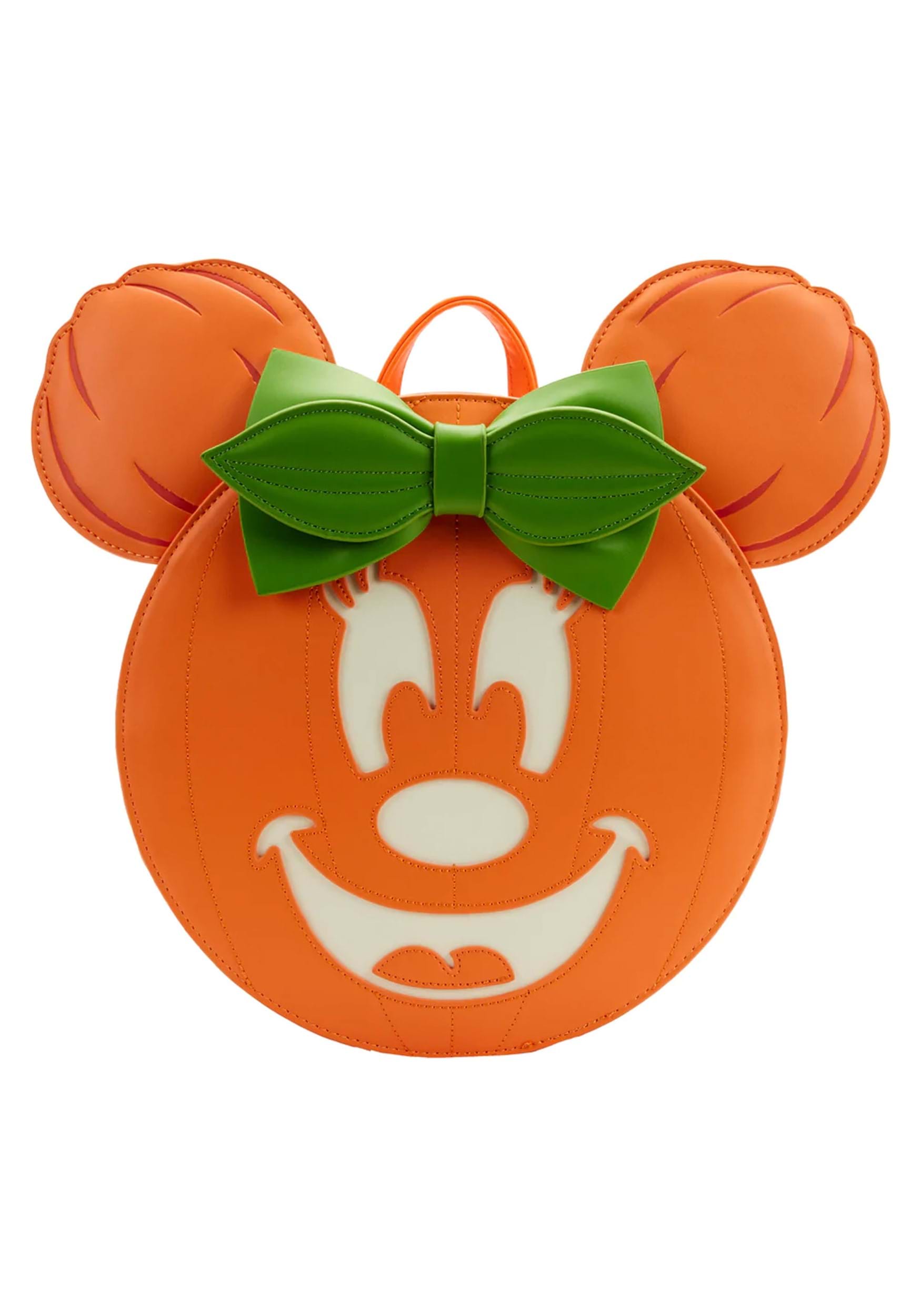 Image of Disney Loungefly Glow Face Minnie Pumpkin Mini Backpack ID LFWDBK2562-ST