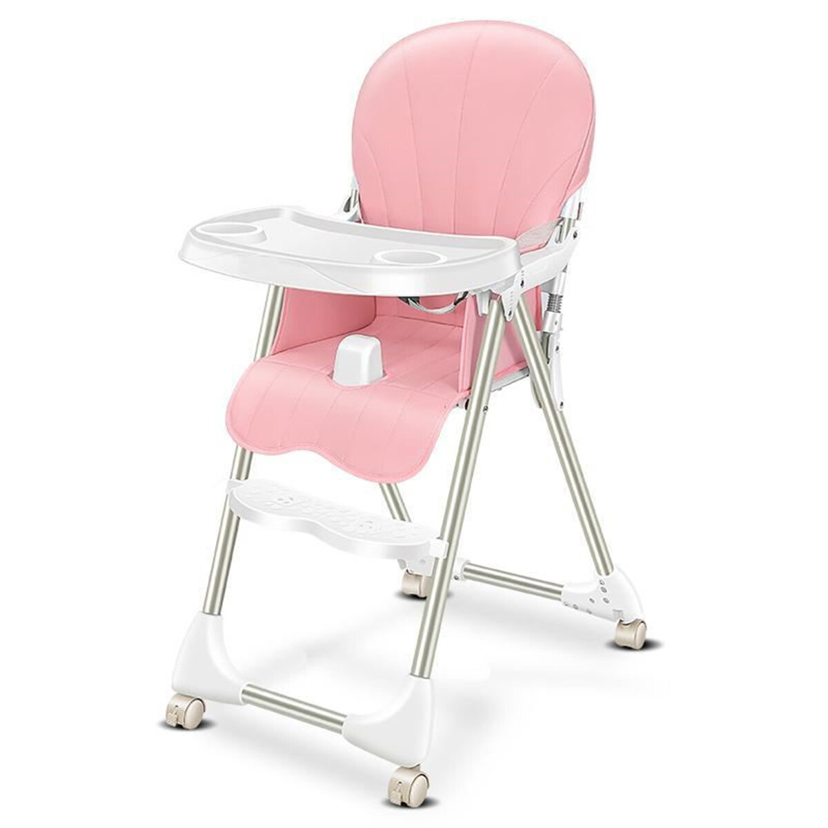 Image of Ditong Portable Folding Baby High Chair Adjustable Plate Lockable Wheels PU Seat with Environmental Protection Material