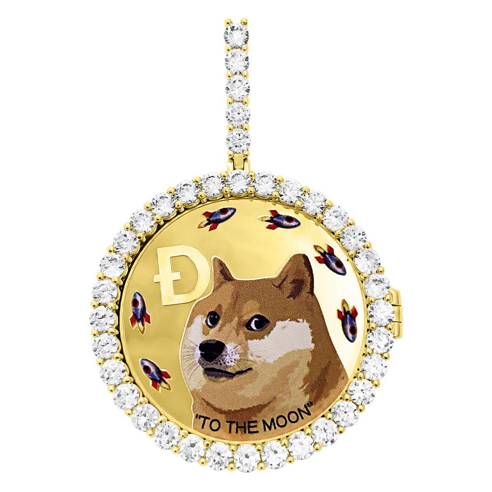 Image of Dogecoin Coin Iced Out Frame Pendant V5 ID 40996977705153