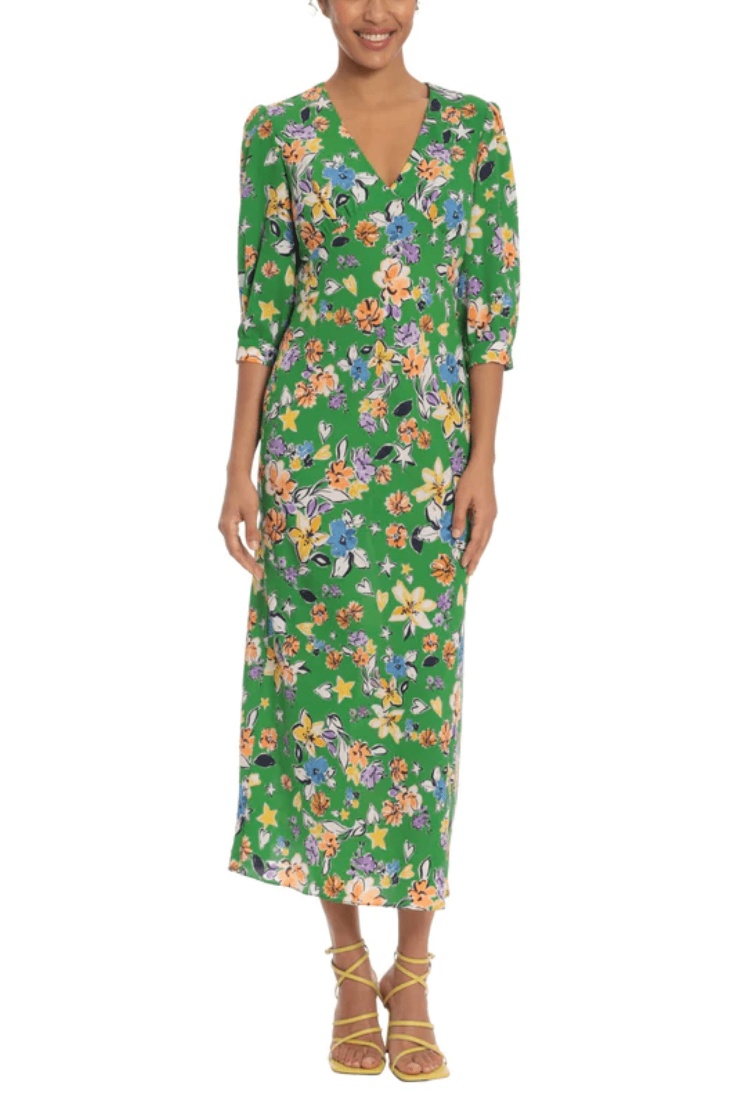 Image of Donna Morgan D7997M - Printed Quarter Puff Sleeve Casual Dress