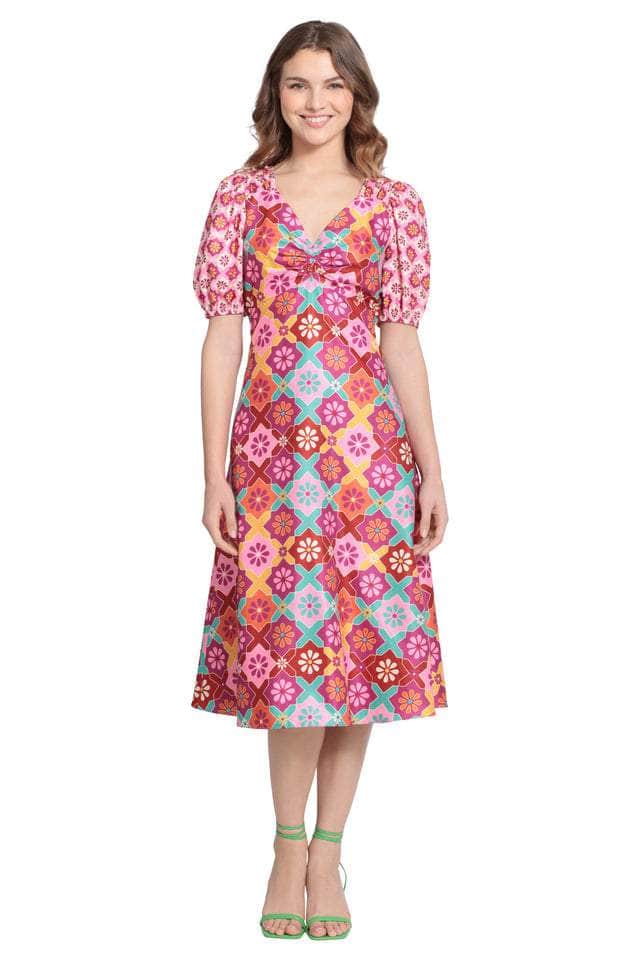 Image of Donna Morgan D8308M - V-Neck Multicolor Floral Casual Dress