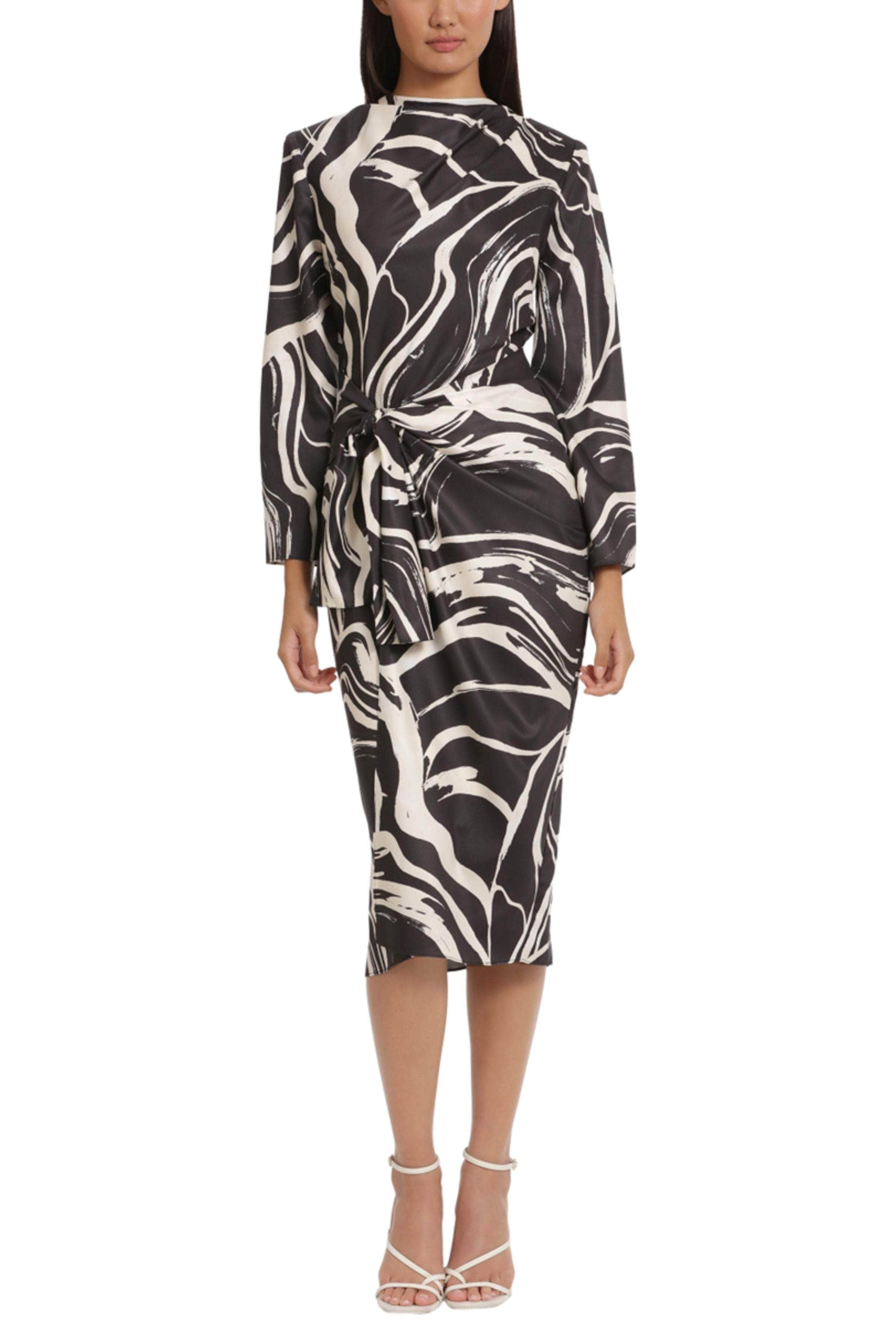 Image of Donna Morgan D8441M - Tie Waist Marble Print Dress