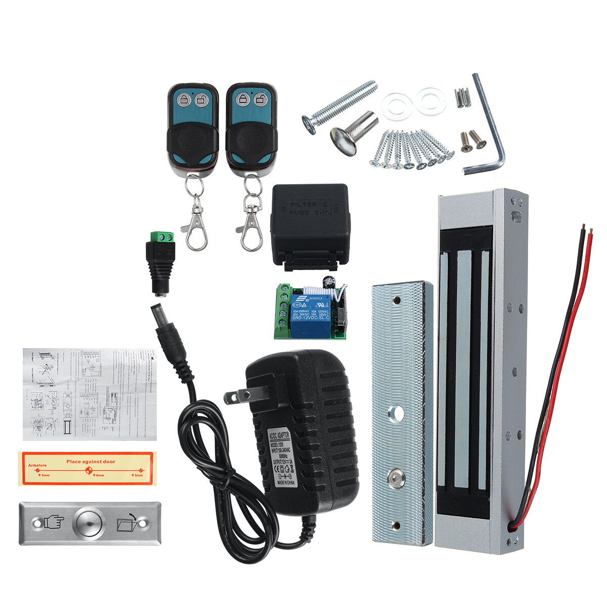 Image of Door Access Control System Electric Magnetic Door Lock 300LB & 2 Remote Controls