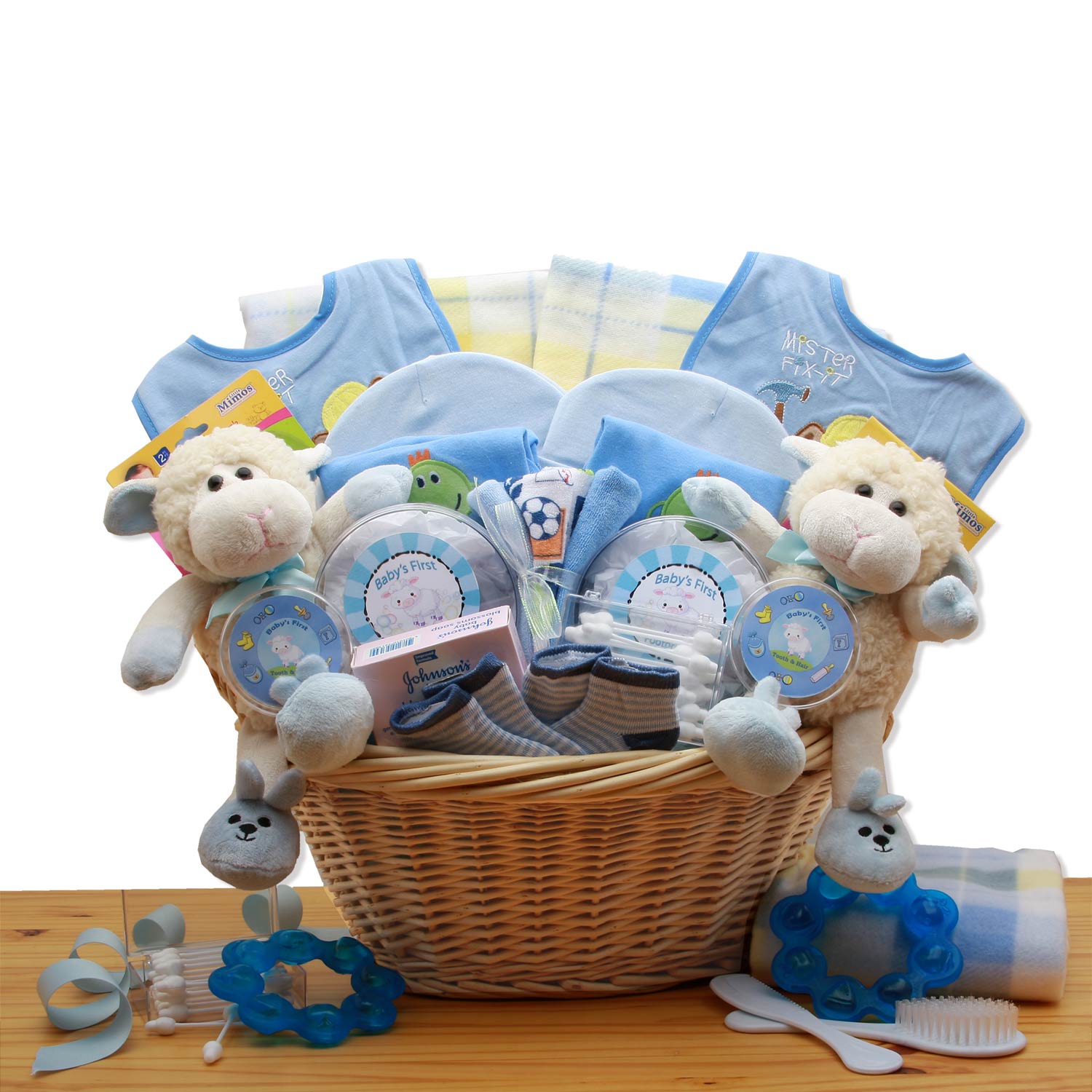 Image of Double Delight Twins New Baby Gift Basket - Blue
