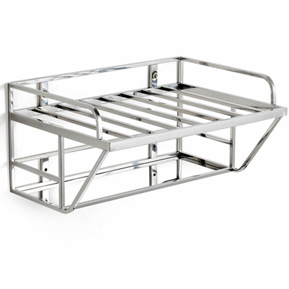 Image of Double Layer Microwave Oven Stand Stainless Steel Storage Rack Shelf Hanging Space Saving Kitchen Bracket Home Supplies