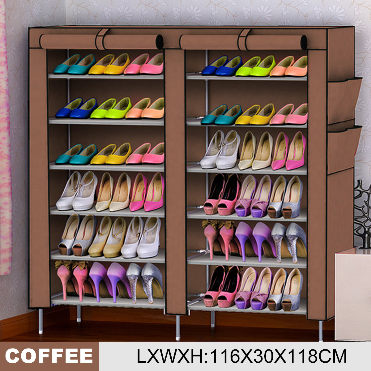 Image of Double Row Non-woven Fabric Shoe Rack Folding Shoe Cabinets in Living Room