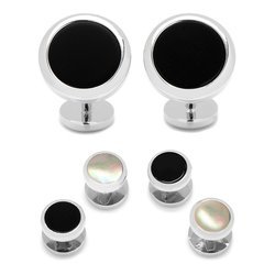 Image of Double Sided Onyx Round Beveled Stud Set