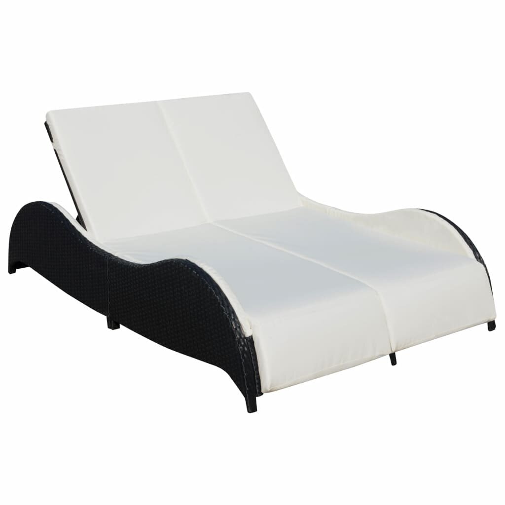 Image of Double Sun Lounger with Cushion Poly Rattan Black