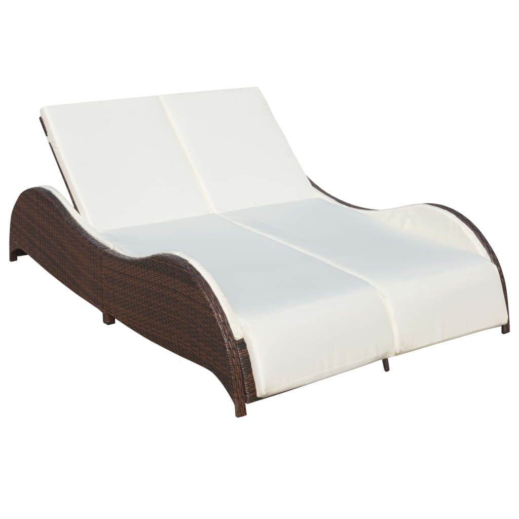 Image of Double Sun Lounger with Cushion Poly Rattan Brown