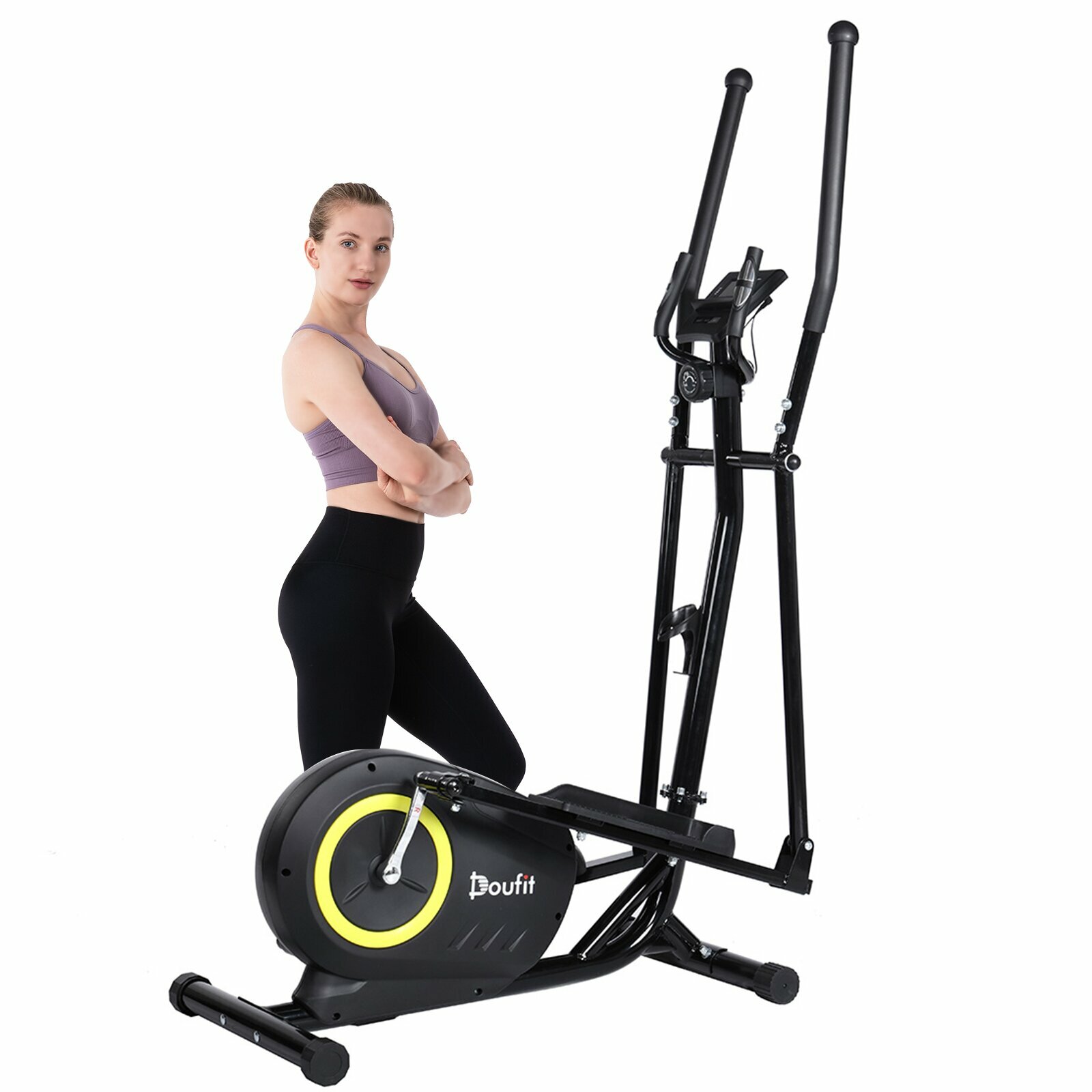 Image of Doufit Magnetic Elliptical Machine Exercise Trainer with 8 Levels Adjustable Resistance and LCD Monitor for Home Gym Car