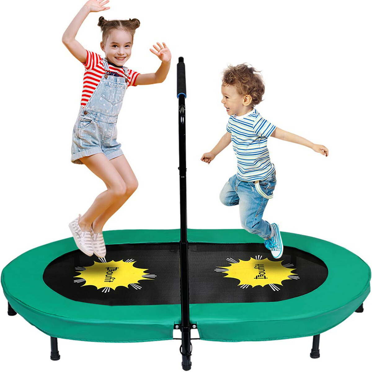 Image of Doufit TR-01 Trampoline For 2 Kids OR Adults Max 220 Lbs Load Bearing Trampoline With Adjustable Handle For Toddler Outd