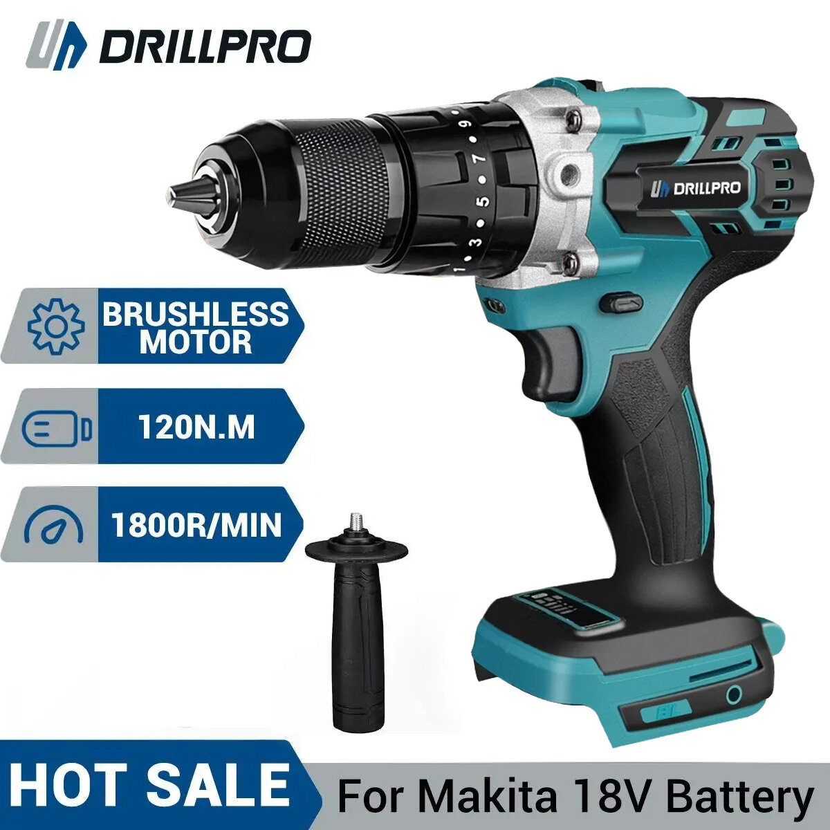 Image of Drillpro 13MM Brushless Electric Impact Drill 20+3 Torque Screwdriver Hammer Drill Winter Ice Power Tools For Mak Batter