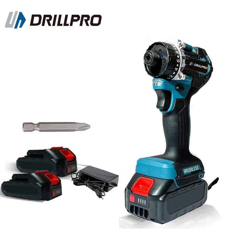 Image of Drillpro 20+1 Gear Brushless Electric Screwdriver 1000W 4000rpm Ergonomic Design Compatible with mak 20V Battery for Ext