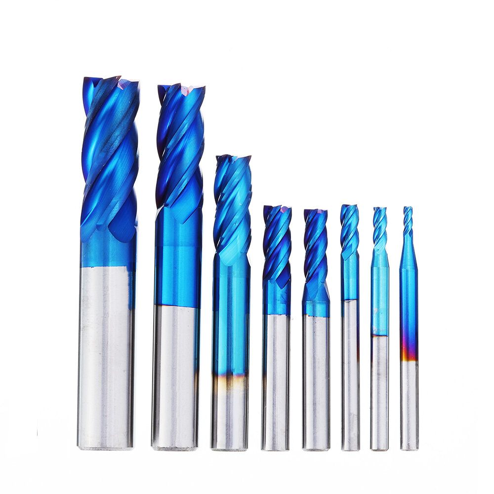 Image of Drillpro 8Pcs Blue Naco 2-12mm 4 Flutes Carbide End Mill Set HRC50 Tungsten Steel Milling Cutter Tool