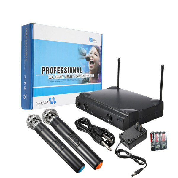 Image of Dual Wireless Microphone System Cordless Handheld Mic Kareoke KTV