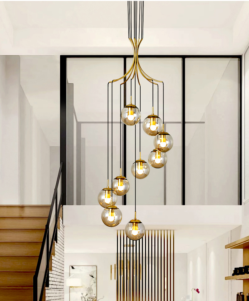 Image of Duplex Spiral Staircase Long Pendant Lamps Postmodern Minimalist Glass Pendant Light Nordic Creative Attic Lamp Round Hanging Lighting Fixtures