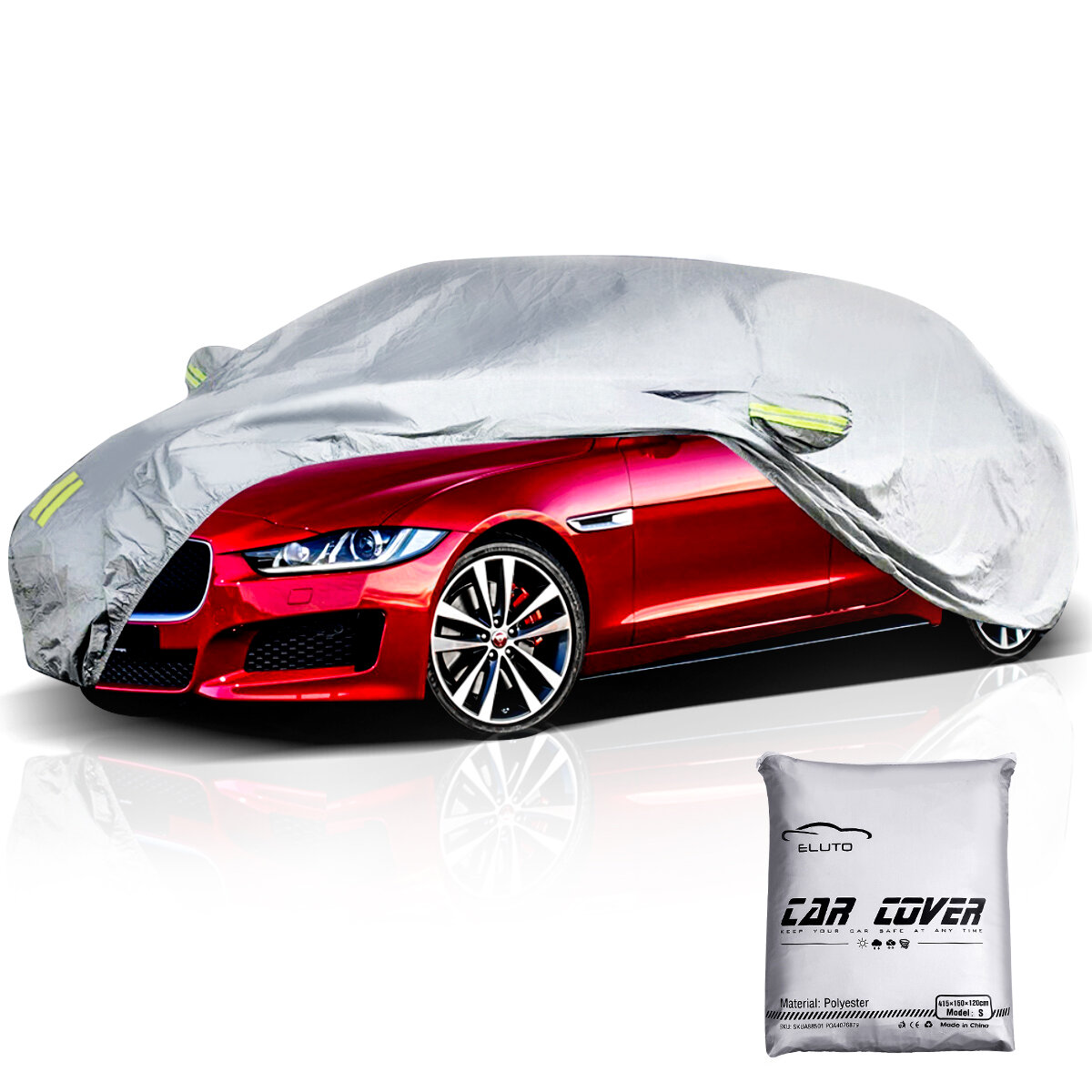 Image of ELUTO Car Cover Outdoor Sedan Cover Waterproof Windproof All Weather Scratch Resistant Outdoor UV Protection with Adjust