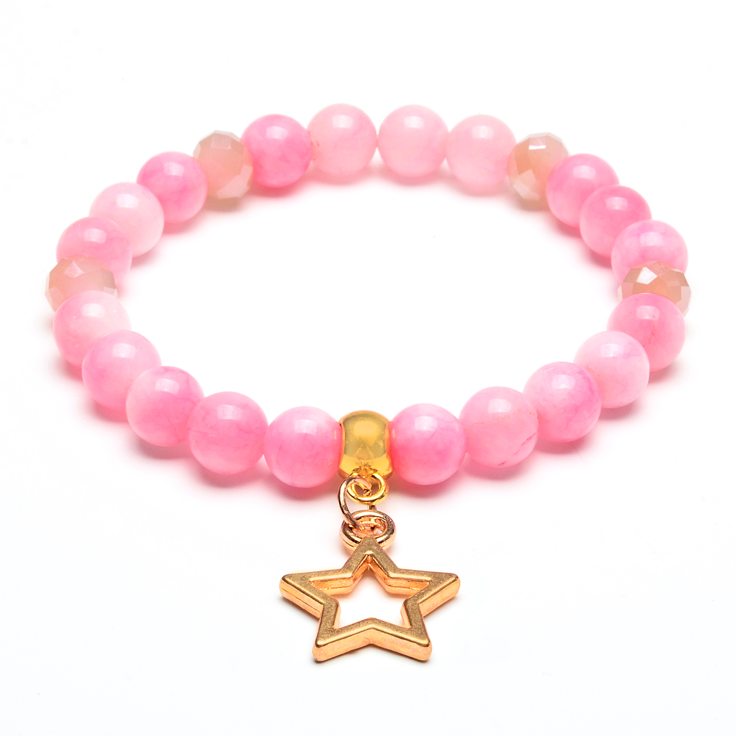 Image of ELYA Star Charm Pink Jade Stone Beaded Bracelet