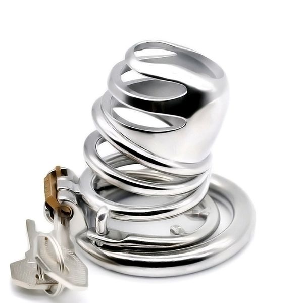Image of ENH 825735386 toy massager massage frrk products male 304 stainless steel chastity cock cages for men penis lock with three cb6000 rings