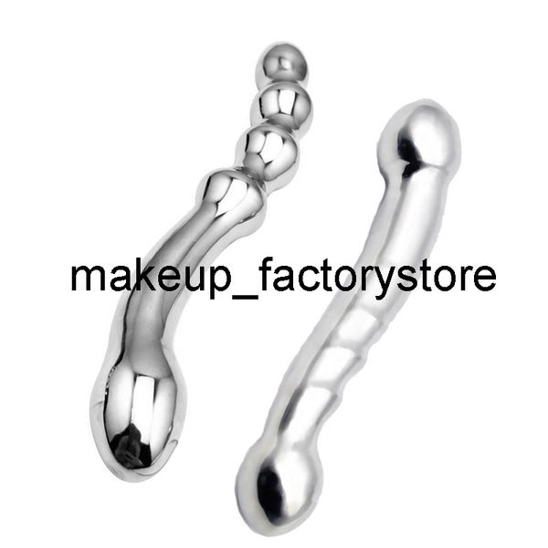 Image of ENH 825742118 toy massager massage male stainless steel g spot wand stick pure metal penis p-spot stimulator bead anal plug dildo toy for women men