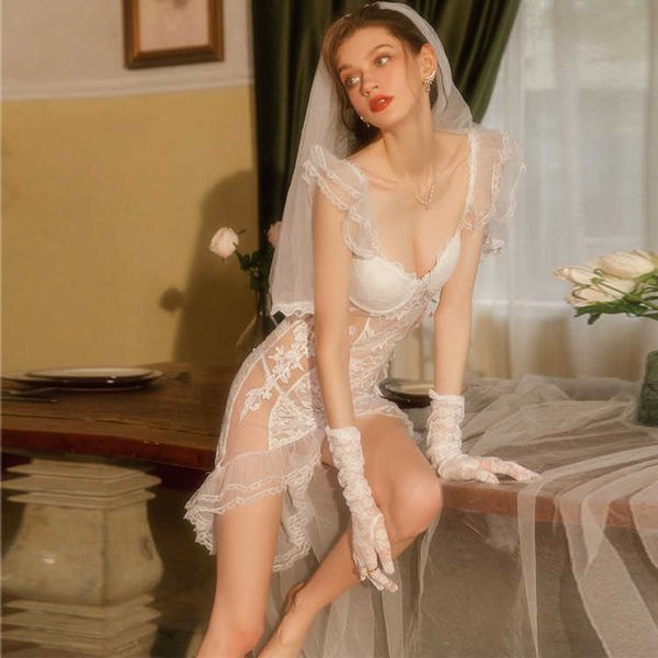Image of ENH 826630627 toy thin lace perspective mesh dress bridal wedding nightdress temptation fun role-playing uniform 9388
