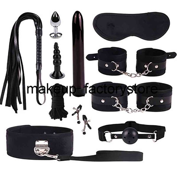 Image of ENH 827746824 toy massager massage 11-piece bdsm genuine gift leather bondage set fetish handcuffs collar gag whip erotic toys for women couples games cdf