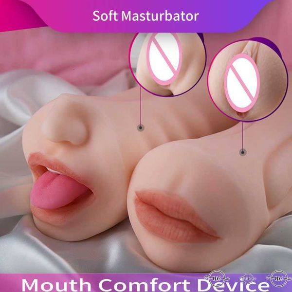 Image of ENH 828796708 full body massager vibrator silicone vagina real pussy male masturbator dual open mouth teeth realistic deep toys for men oral masturbation