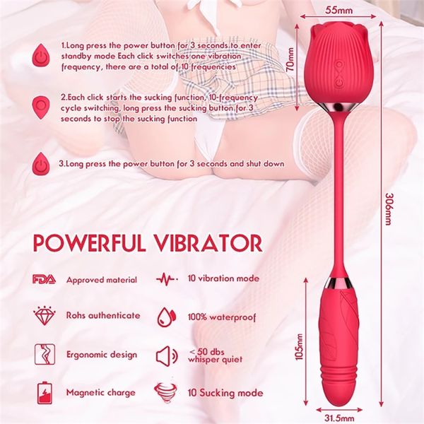 Image of ENH 831119681 toys masager toy toy massager rose clitoris nipple sucker vibrator for women telescopic vibratoring dildo masturbators vagina stimulator fem