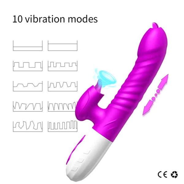 Image of ENH 831319714 full body massager toys masager double tongue vibrating dildo with telescopic rotating vibrators for woman anal vaginal clitoris stimulator